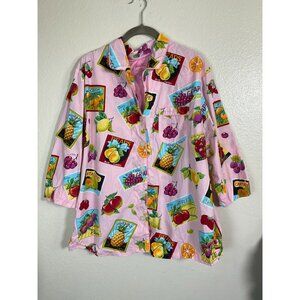 Nick & Nora Pajama Top Women Size XL Novelty Pink Fruit All Over Print Sleepwear